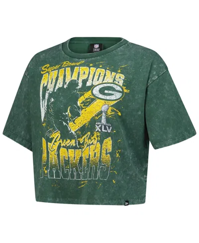 New Era Women's Green Green Bay Packers Cropped Boxy Sport Classics Mineral Wash T-shirt