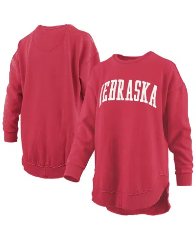 Pressbox Women's Scarlet Nebraska Huskers Melange Poncho Vintage Fleece Long Sleeve Pullover Sweatshirt