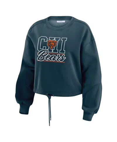 Wear By Erin Andrews Women's 2-piece Navy Chicago Bears Washed Fleece Long Sleeve T-shirt And Shorts Lounge Set