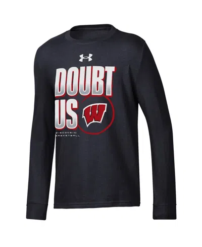 Under Armour Big Boys And Girlsâ Black Wisconsin Badgers March Madness Unity Long Sleeve T-shirt In Black