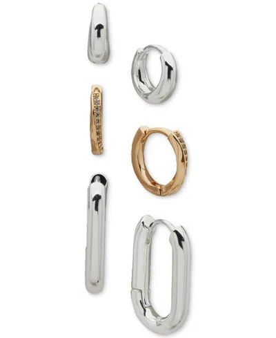 Anne Klein Two-tone 3-pc. Set Oval Crystal Hoop Earrings