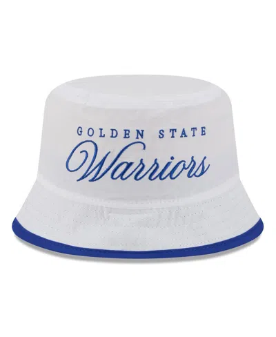 New Era Men's White/royal Golden State Warriors 2025 Nba Draft Nylon Bucket Hat