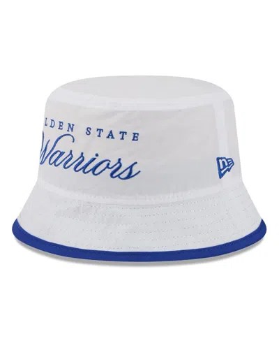 New Era Men's White/royal Golden State Warriors 2025 Nba Draft Nylon Bucket Hat