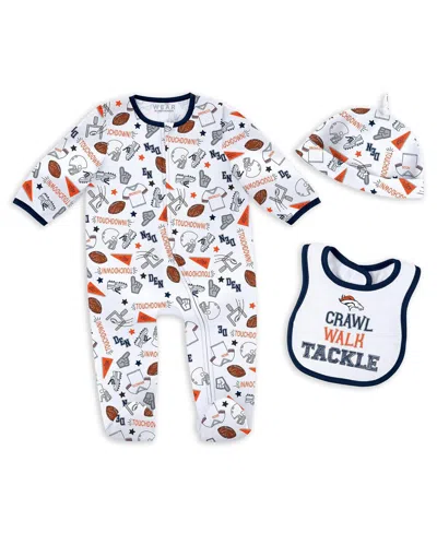 Wear By Erin Andrews Baby Boys And Girls Denver Broncos Sleep Play With Bib And Fun Hat Set In White