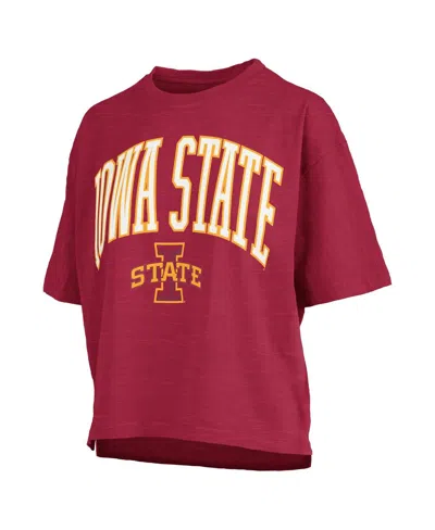 Pressbox Women's Cardinal Iowa State Cyclones Nelson Arch Over Logo Waist Length Oversized Slub T-shirt