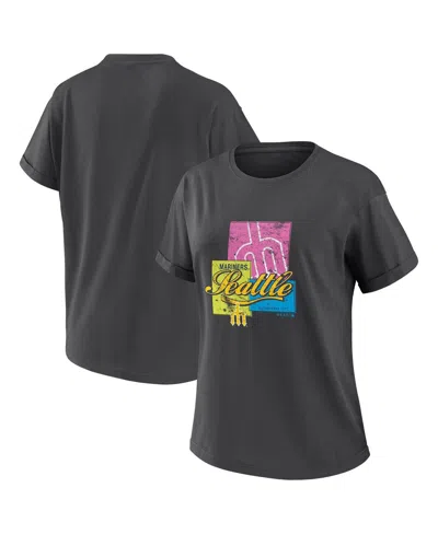 Wear By Erin Andrews Women's Charcoal Seattle Mariners Domestic Box Color Boyfriend T-shirt