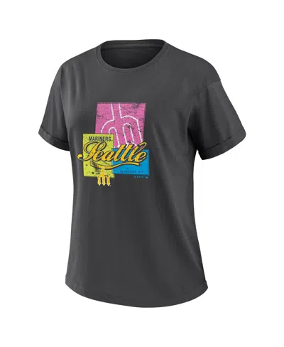 Wear By Erin Andrews Women's Charcoal Seattle Mariners Domestic Box Color Boyfriend T-shirt