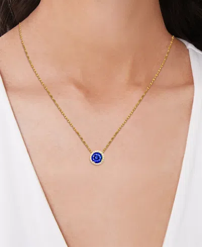Macy's Blue Spinel (1/3 Ct. T.w.) & Lab Grown White Sapphire (1/10 Ct. T.w.) Halo 18" Pendant Necklace In 1