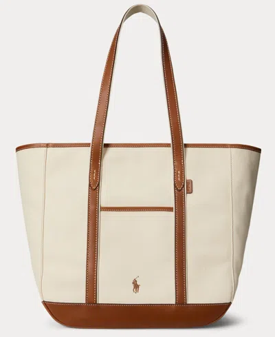 Polo Ralph Lauren Women's Leather-trim Canvas Medium Shopper Tote