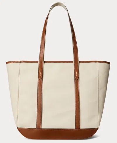 Polo Ralph Lauren Women's Leather-trim Canvas Medium Shopper Tote