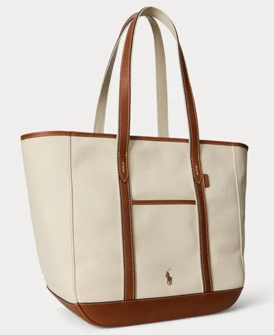 Polo Ralph Lauren Women's Leather-trim Canvas Medium Shopper Tote