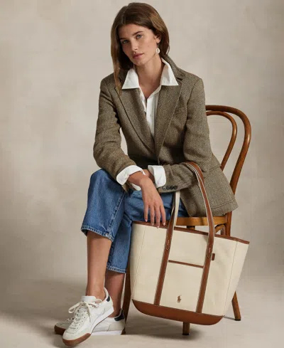 Polo Ralph Lauren Women's Leather-trim Canvas Medium Shopper Tote