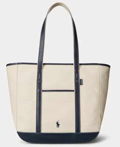 Polo Ralph Lauren Women's Leather-trim Canvas Medium Shopper Tote