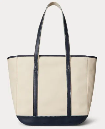Polo Ralph Lauren Women's Leather-trim Canvas Medium Shopper Tote
