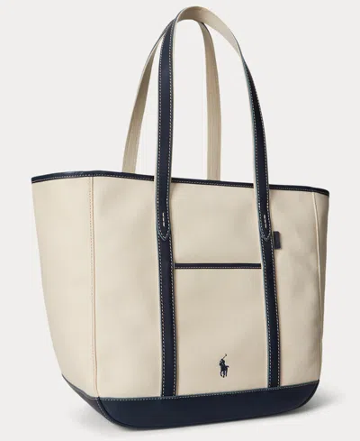 Polo Ralph Lauren Women's Leather-trim Canvas Medium Shopper Tote