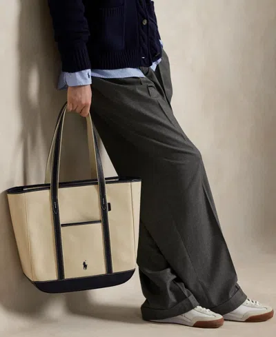 Polo Ralph Lauren Women's Leather-trim Canvas Medium Shopper Tote
