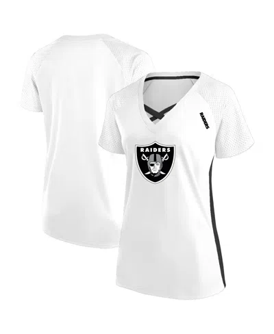 Fanatics Women's White Las Vegas Raiders Plus Size Glitter Lace-up V- Neck T-shirt