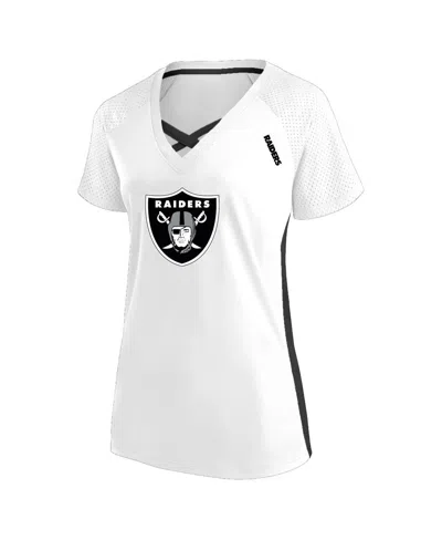 Fanatics Women's White Las Vegas Raiders Plus Size Glitter Lace-up V- Neck T-shirt