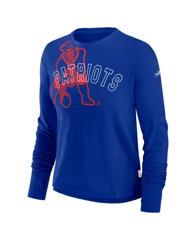 Nike Women's Royal New England Patriots Layered Logo Cropped Long Sleeve Fashion T-shirt