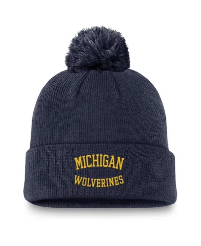 Jordan Men's Navy Michigan Wolverines Peak Cuffed With Pom Knit Hat