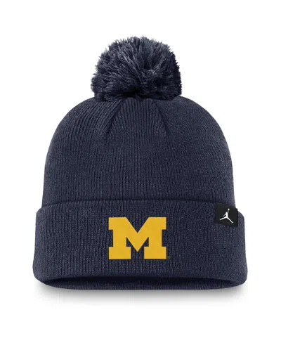 Jordan Men's Navy Michigan Wolverines Peak Cuffed With Pom Knit Hat