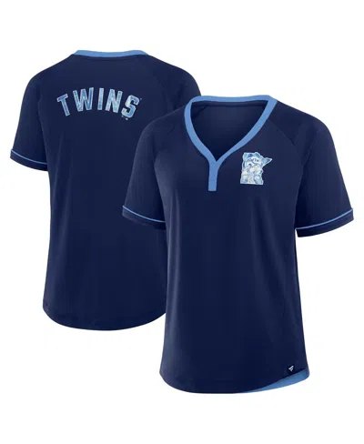 Fanatics Women's Navy Minnesota Twins Cooperstown Collection League Diva Raglan V-neck T-shirt