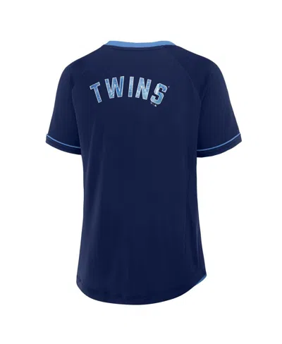Fanatics Women's Navy Minnesota Twins Cooperstown Collection League Diva Raglan V-neck T-shirt