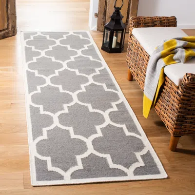 Safavieh Dhurries Hand Made Area Rug, Grey / Ivory Contemporary Style Non Shedding In Gray
