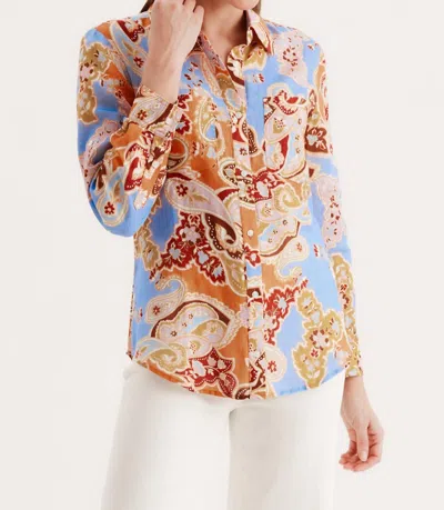 Tyler Boe Addison Linen Paisley Blouse In Multi In Blue