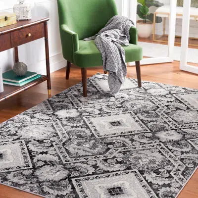 Safavieh Brentwood Machine Made Area Rug, Black / Ivory Traditional Style Easy Care In Black