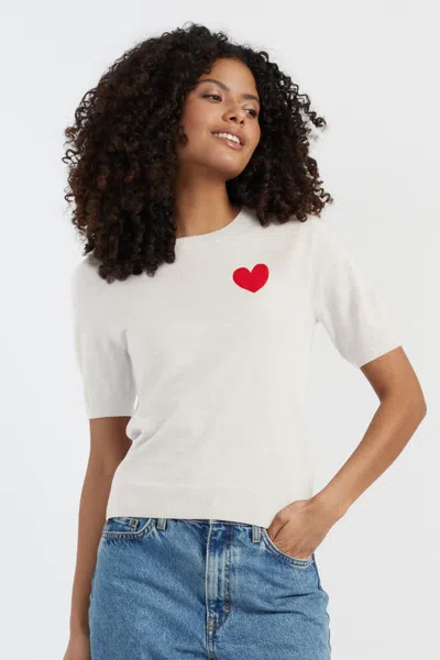 Chinti & Parker Pure Merino Heart Breton Short Sleeve Sweater In White