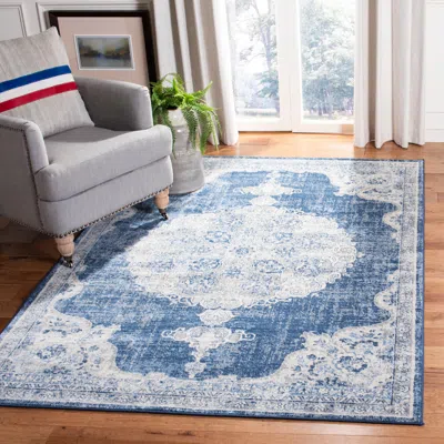 Safavieh Brentwood Machine Made Area Rug, Navy / Ivory Traditional Style Easy Care In Blue