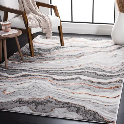 Safavieh Craft Machine Made Area Rug, Grey / Orange Contemporary Style Easy Care In Gray