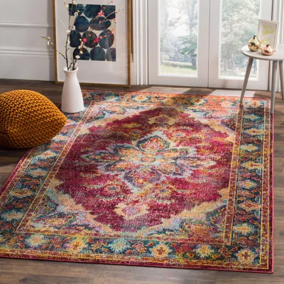 Safavieh Crystal Machine Made Area Rug, Ruby / Navy Bohemian Style Easy Care In Multi