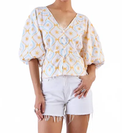 Beyond By Vera Vivi V Neck Top In Treasures Aqua In Multi