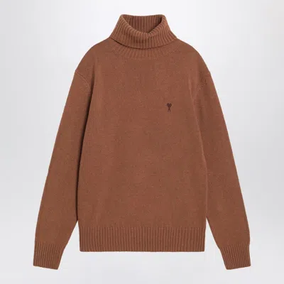 Ami Alexandre Mattiussi Ami Paris Hazelnut Ami De Coeur Turtleneck Sweater