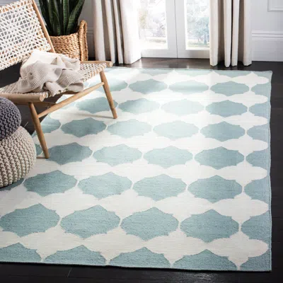 Safavieh Dhurries Hand Made Area Rug, Blue / Ivory Contemporary Style Non Shedding In Blue
