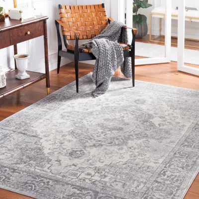 Safavieh Brentwood Machine Made Area Rug, Grey / Light Grey Traditional Style Easy Care In Gray
