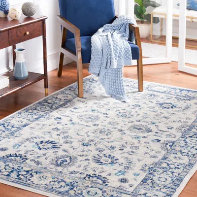 Safavieh Brentwood Machine Made Area Rug, Blue / Light Grey Traditional Style Easy Care In Blue