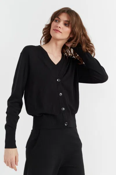 Chinti & Parker Pure Merino Ultra Fine V-neck Knit Cardigan In Black