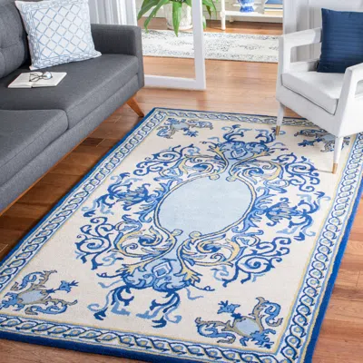 Safavieh Empire Hand Made Area Rug, Blue / Ivory Traditional Style Non Shedding In Blue