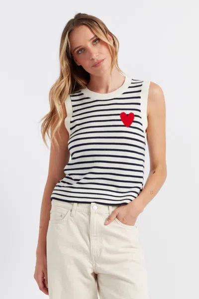 Chinti & Parker Cream-navy Merino Heart Breton Tank