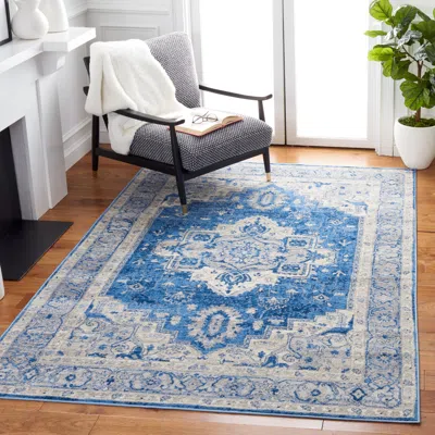 Safavieh Brentwood Machine Made Area Rug, Blue / Grey Traditional Style Easy Care In Blue