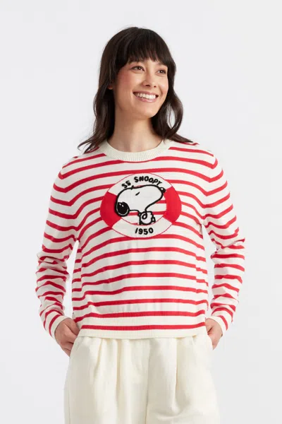 Chinti & Parker Red Cotton Snoopy Nautical Sweater In White