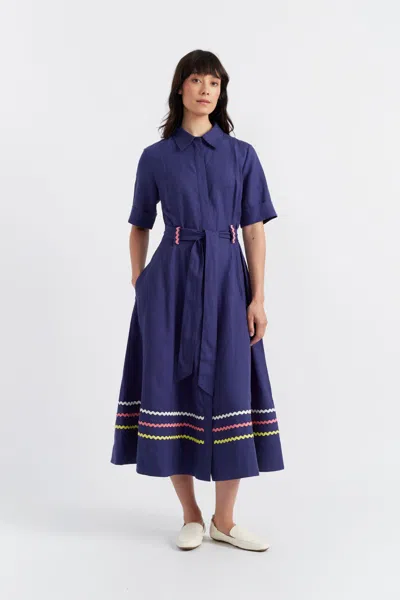 Chinti & Parker Starboard Linen Blend Dress In Blue