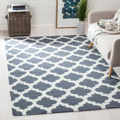 Safavieh Dhurries Hand Made Area Rug, Blue / Ivory Contemporary Style Non Shedding In Blue