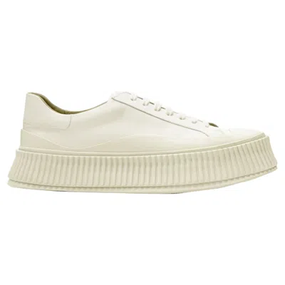 Jil Sander Light Beige Leather Chunky Rubber Platform Sole Sneaker In Nude