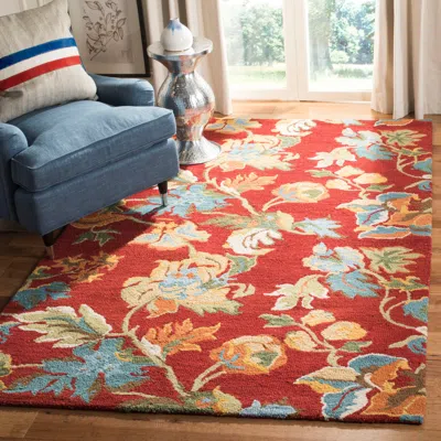 Safavieh Blossom Hand Made Area Rug, Red / Multi Country Floral Style Non-shedding In Red