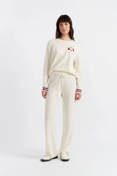 Chinti & Parker Cream Wool-cashmere Snoopy Nautical Wide-leg Track Pants