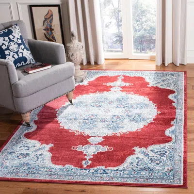 Safavieh Brentwood Machine Made Area Rug, Red / Ivory Traditional Style Easy Care In Multi